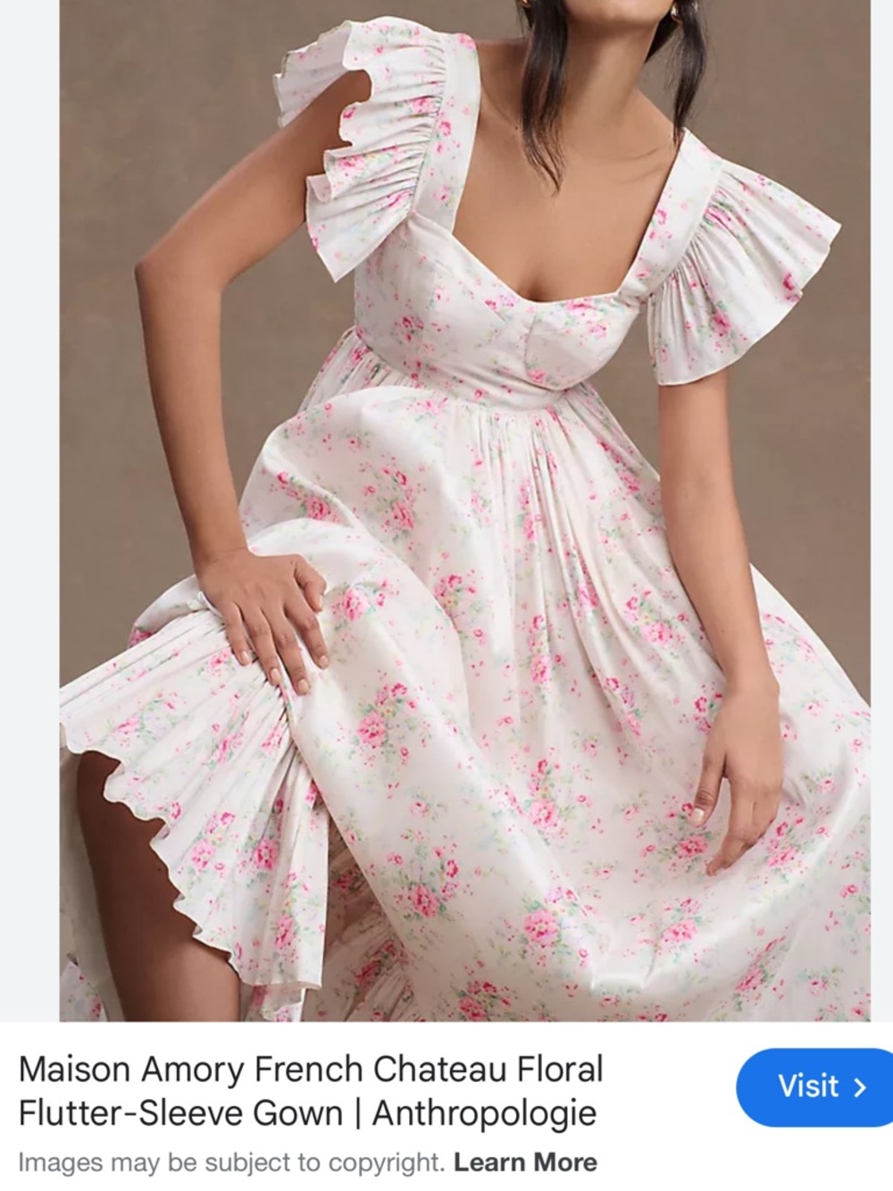 Maison Amory White Floral Maxi Dress with Pink Print